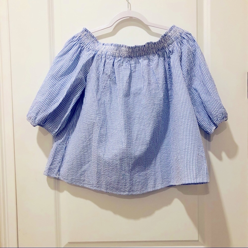 Love J | Blue and White Stripe Off the Shoulder Blouse